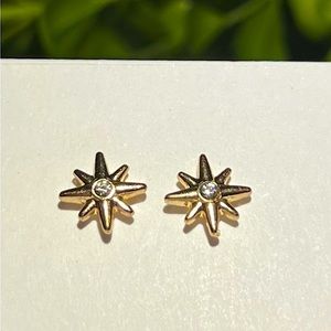 NEW! Gold Sunburst Stud Earrings with CZ stones in center. Hypoallergenic studs!
